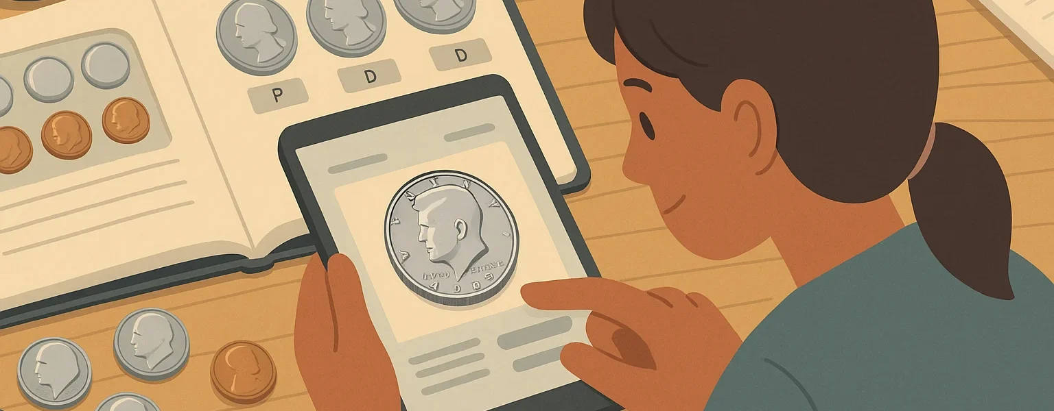 A student learns about the history of coinage in the 20th century.