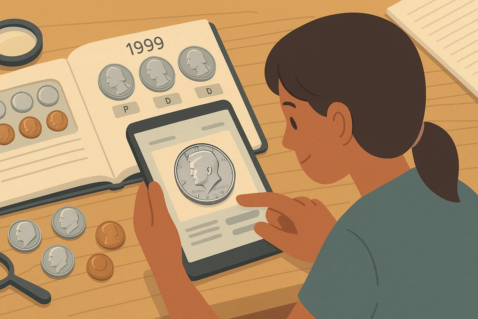 A student learns about the history of coinage in the 20th century.